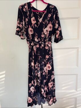 Floral Dress in Navy with Pink Blooms by Cato. Size 14/16W